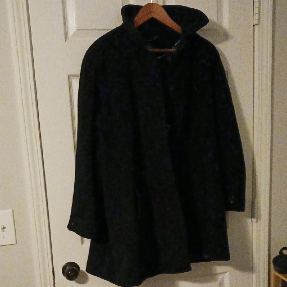 Lands' End Women's Black Button Front Wool And Cashmere Coat Plus Suze 16